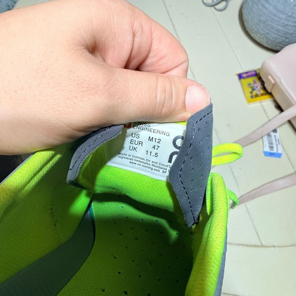 On cloud Men's Athletic Shoes in Gray and Neon Green - Picture 9 of 10